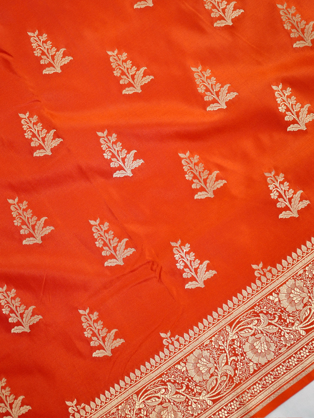 Banarasi Mushru Katan Silk Saree – Bright Orange