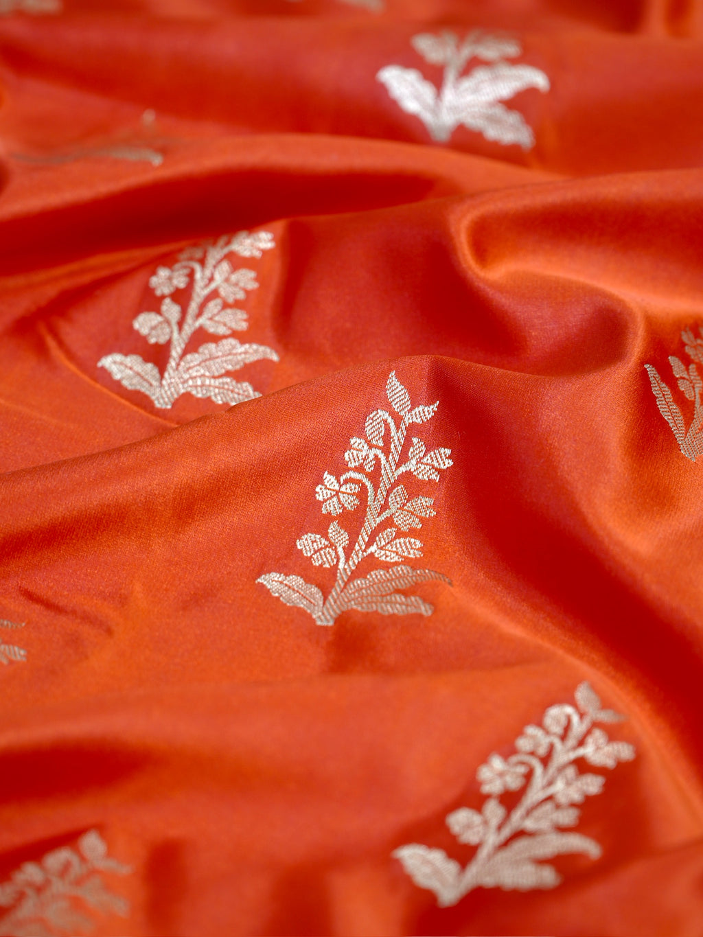 Banarasi Mushru Katan Silk Saree – Bright Orange