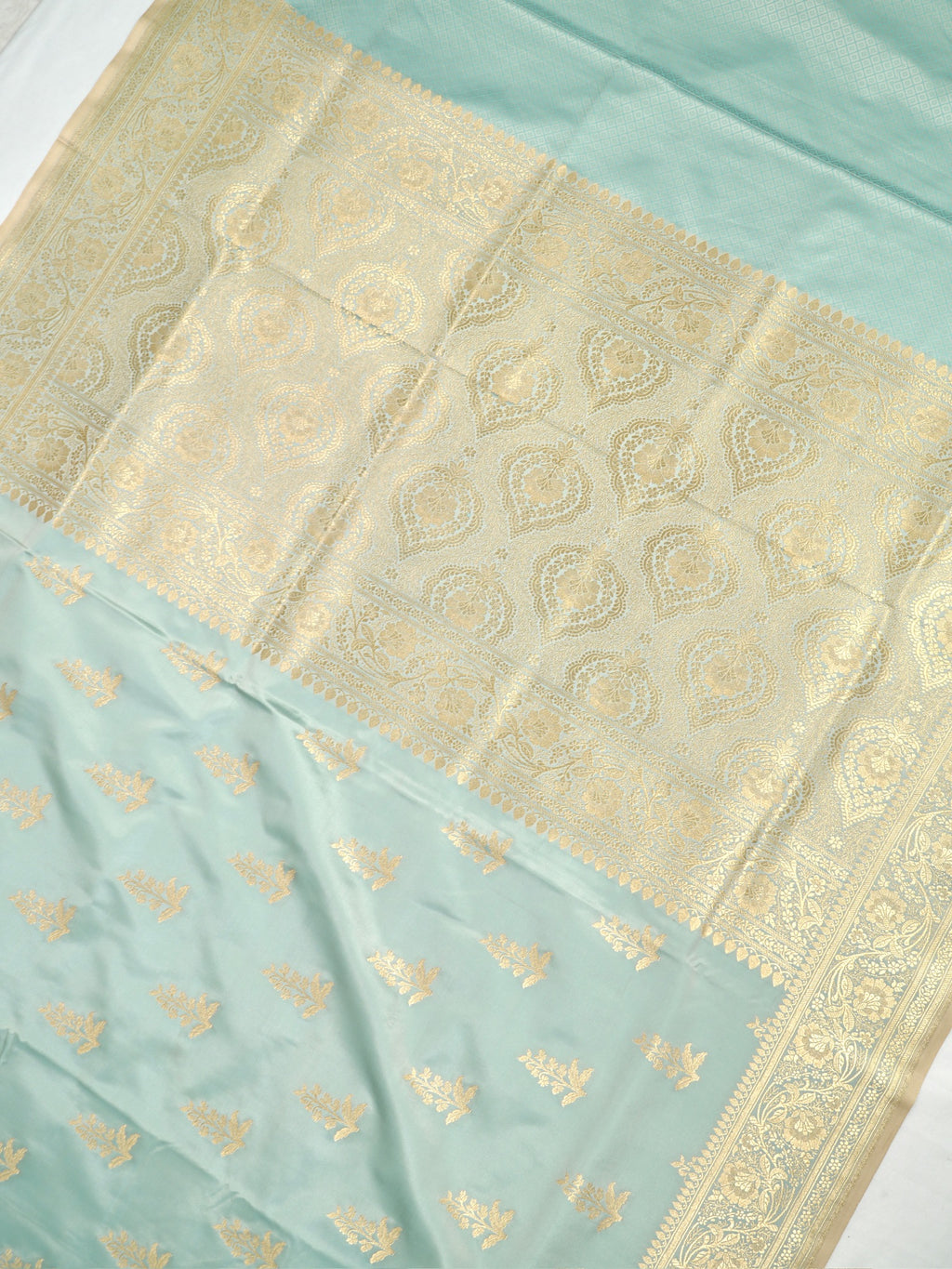 Banarasi Mushru Katan Silk Saree – Ice Mint Green