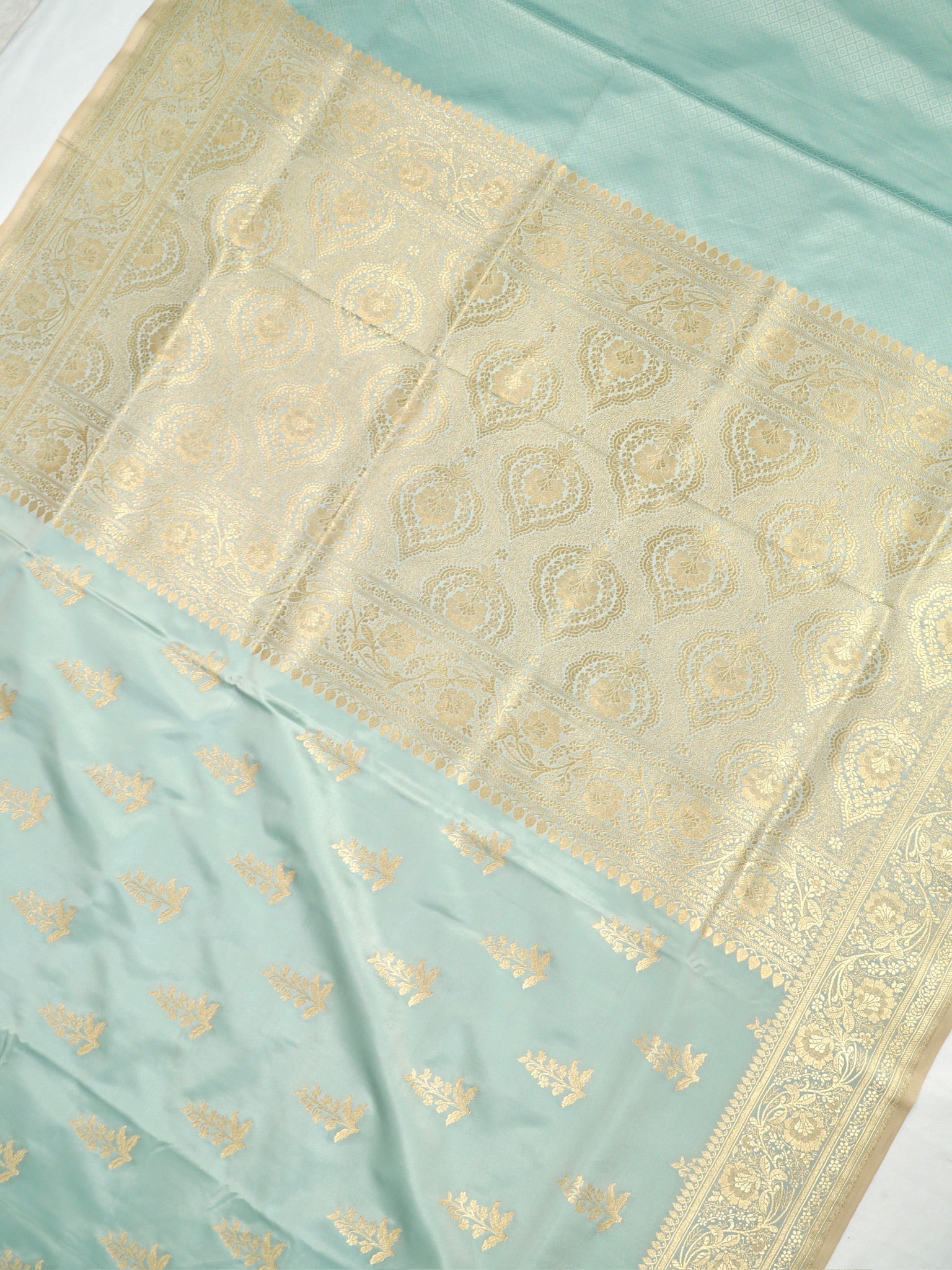 Banarasi Mushru Katan Silk Saree – Ice Mint Green