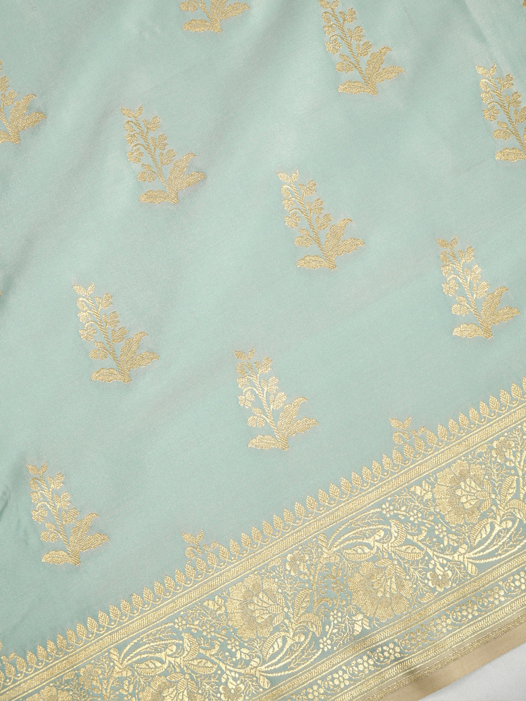 Banarasi Mushru Katan Silk Saree – Ice Mint Green