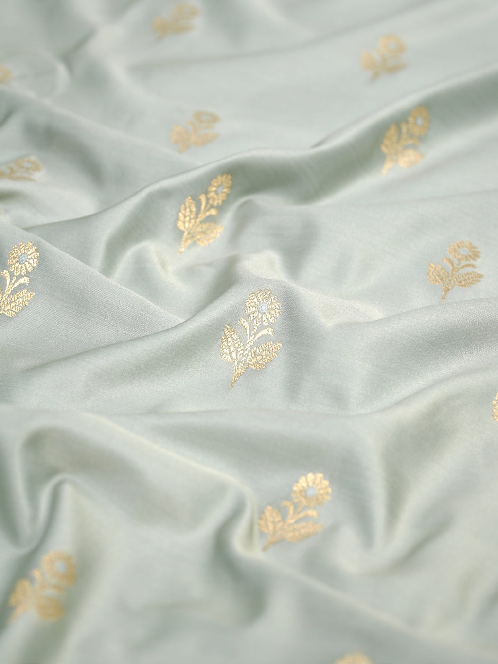 Banarasi Mushru Katan Silk Saree – Pastel Mint Green