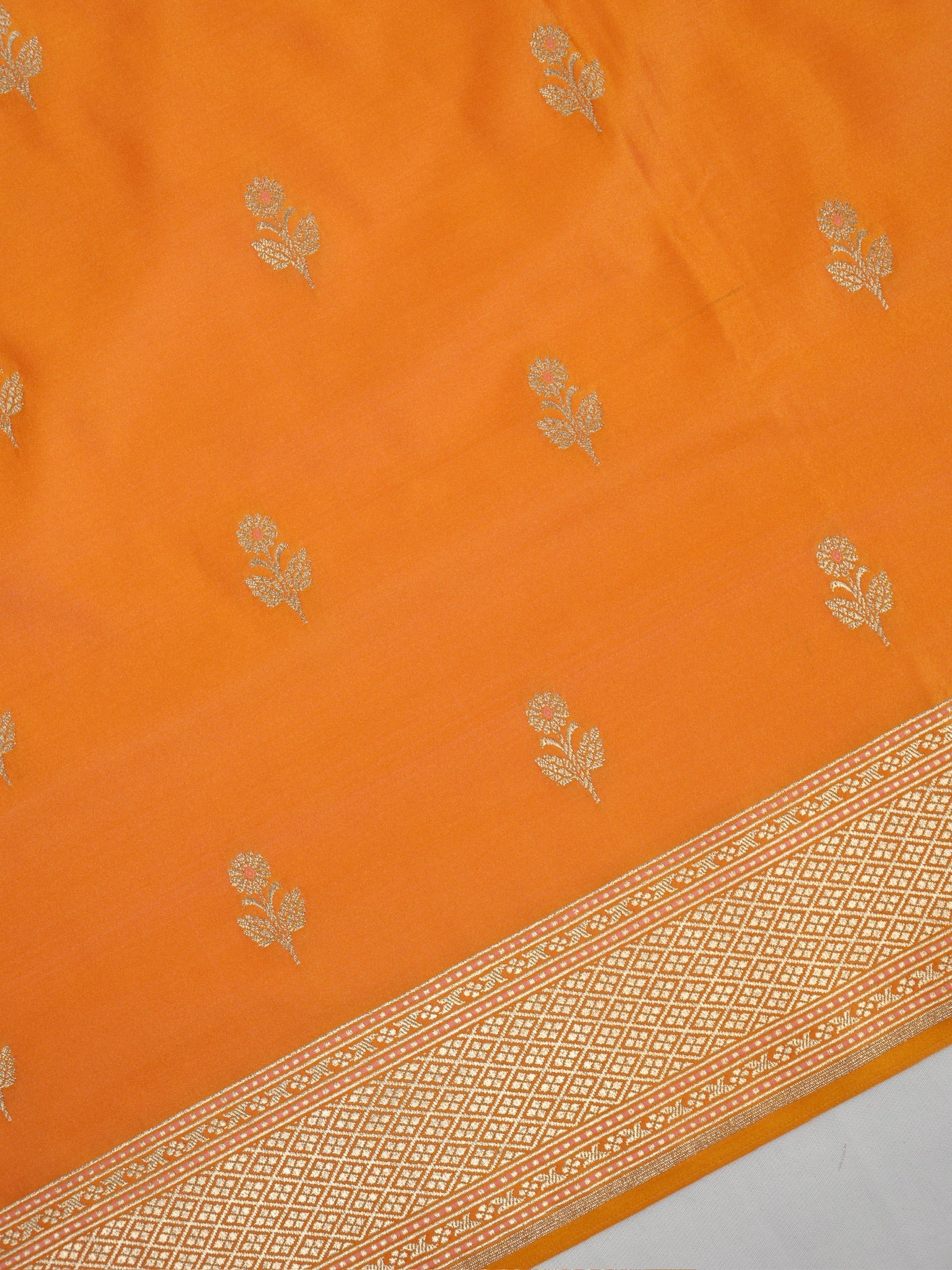 Banarasi Mushru Katan Silk Saree – Orange
