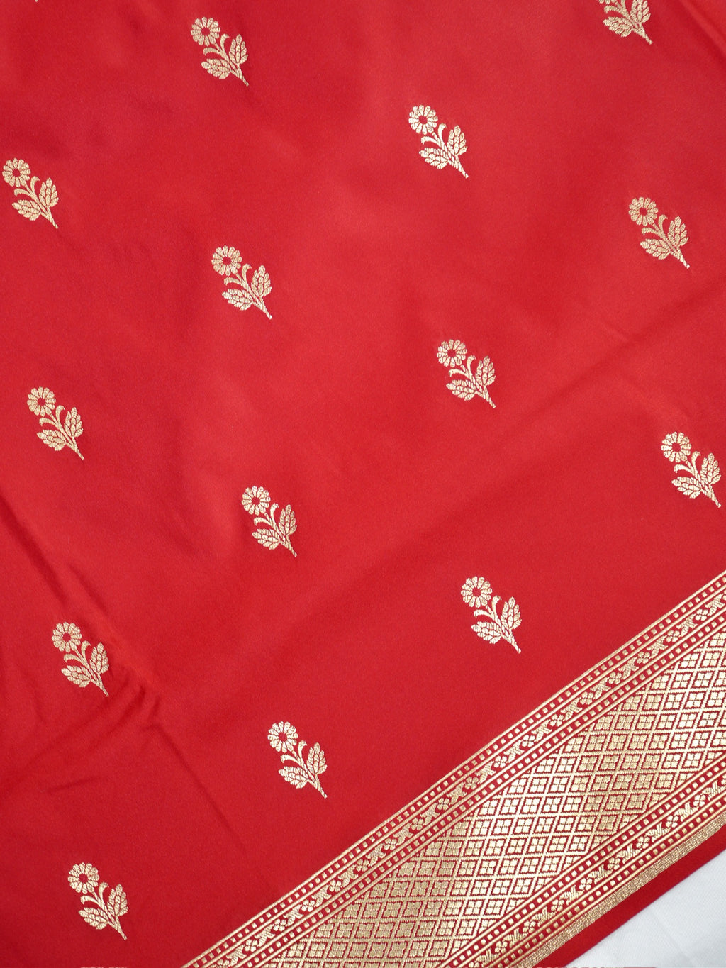 Crimson Red Banarasi Mushru Katan Silk Saree
