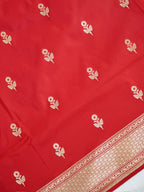 Crimson Red Banarasi Mushru Katan Silk Saree