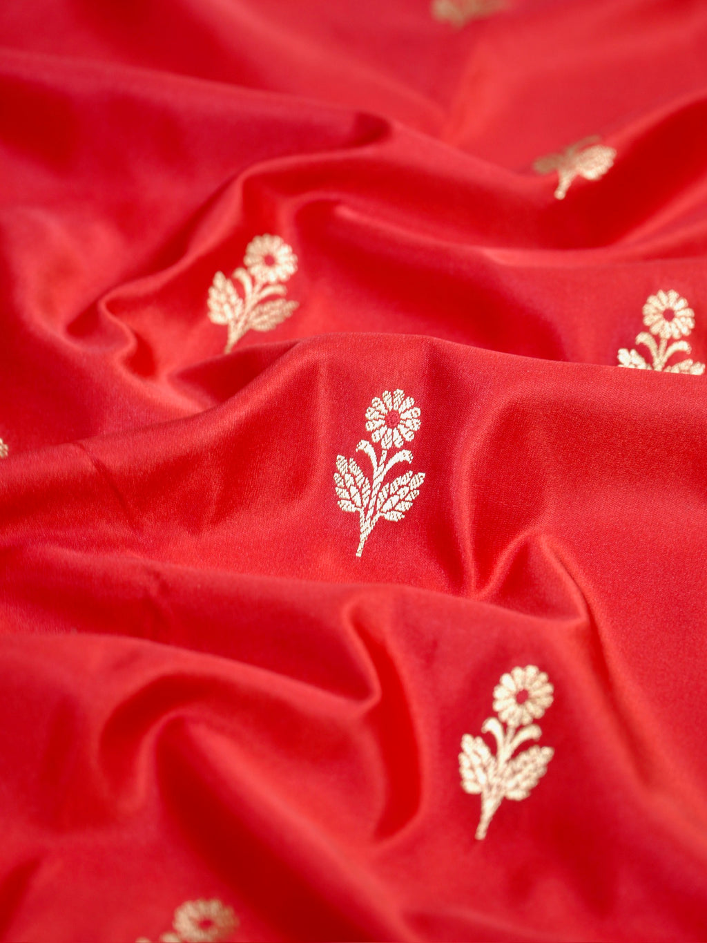 Crimson Red Banarasi Mushru Katan Silk Saree