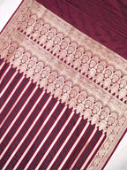 Wine Red Leheriya Banarasi Mushru Katan Silk Saree
