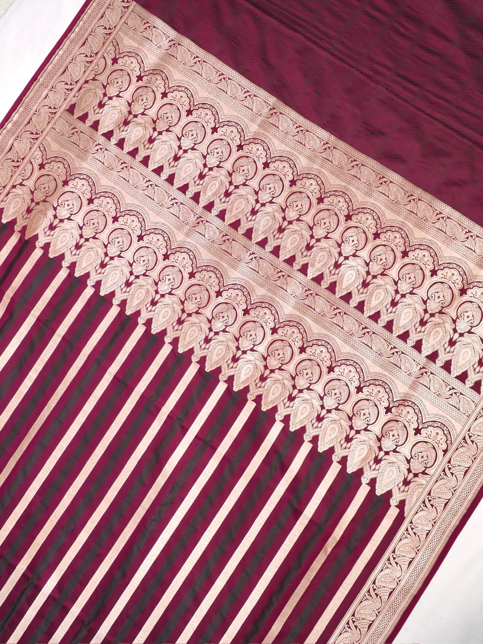 Wine Red Leheriya Banarasi Mushru Katan Silk Saree