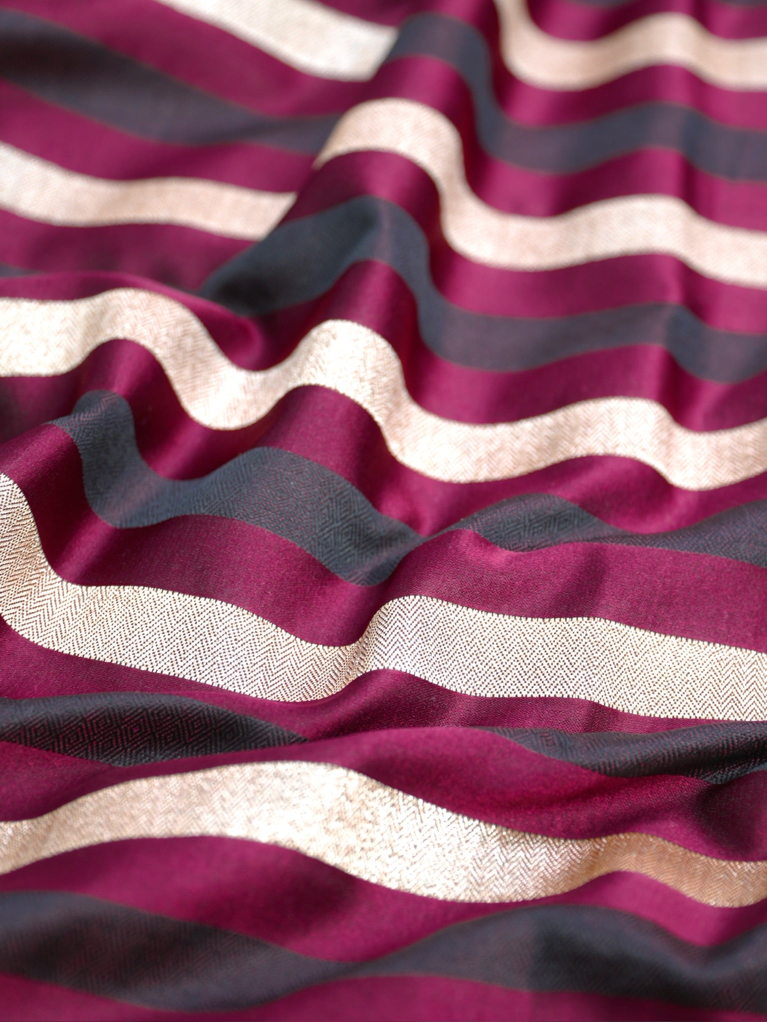 Wine Red Leheriya Banarasi Mushru Katan Silk Saree