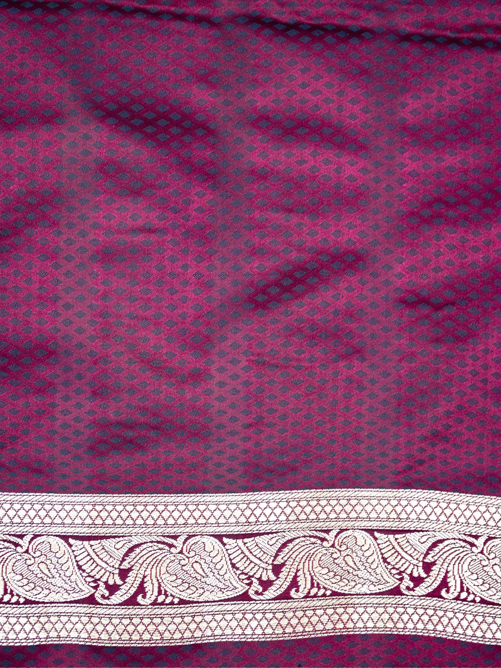 Wine Red Leheriya Banarasi Mushru Katan Silk Saree