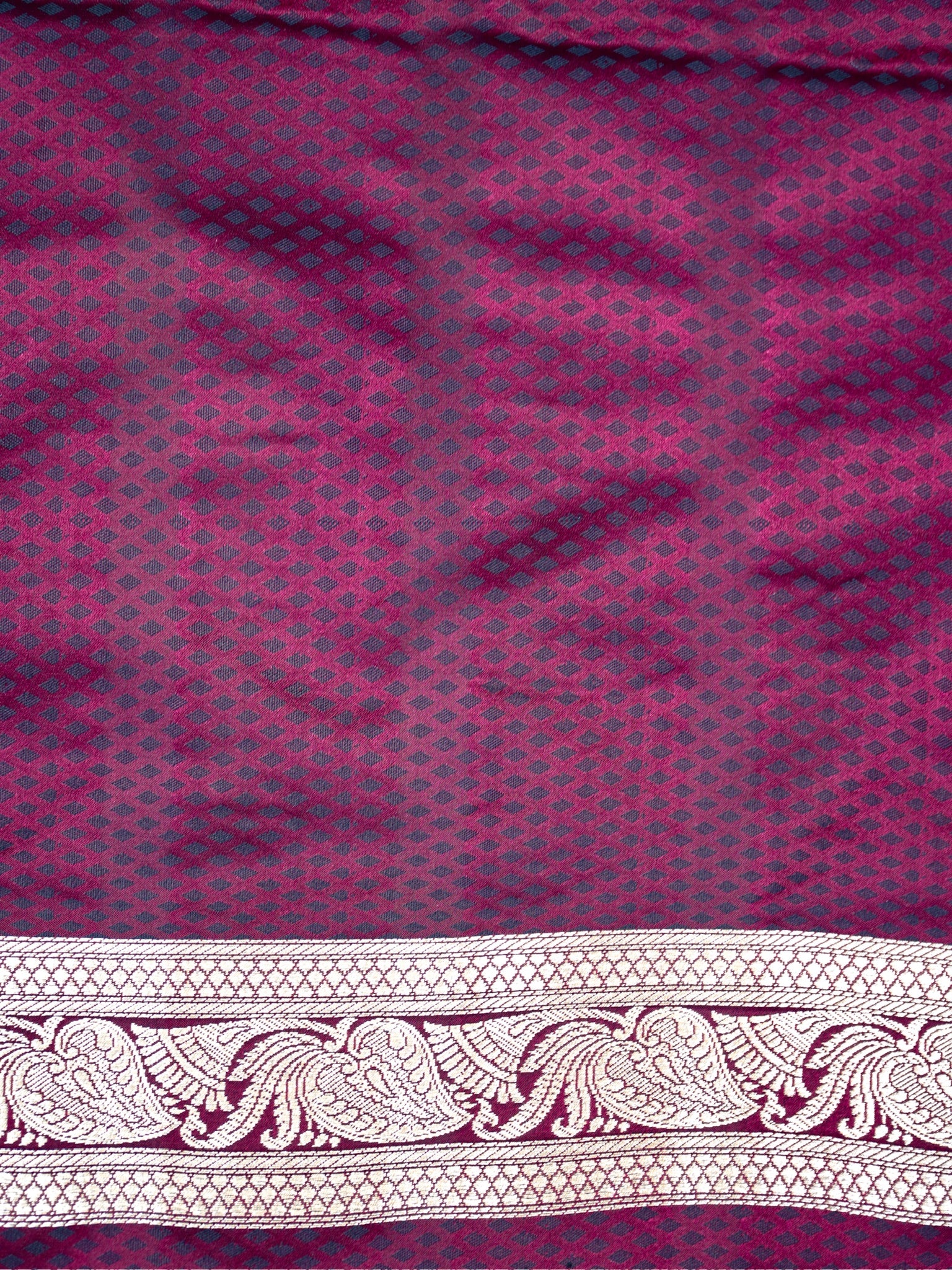 Wine Red Leheriya Banarasi Mushru Katan Silk Saree