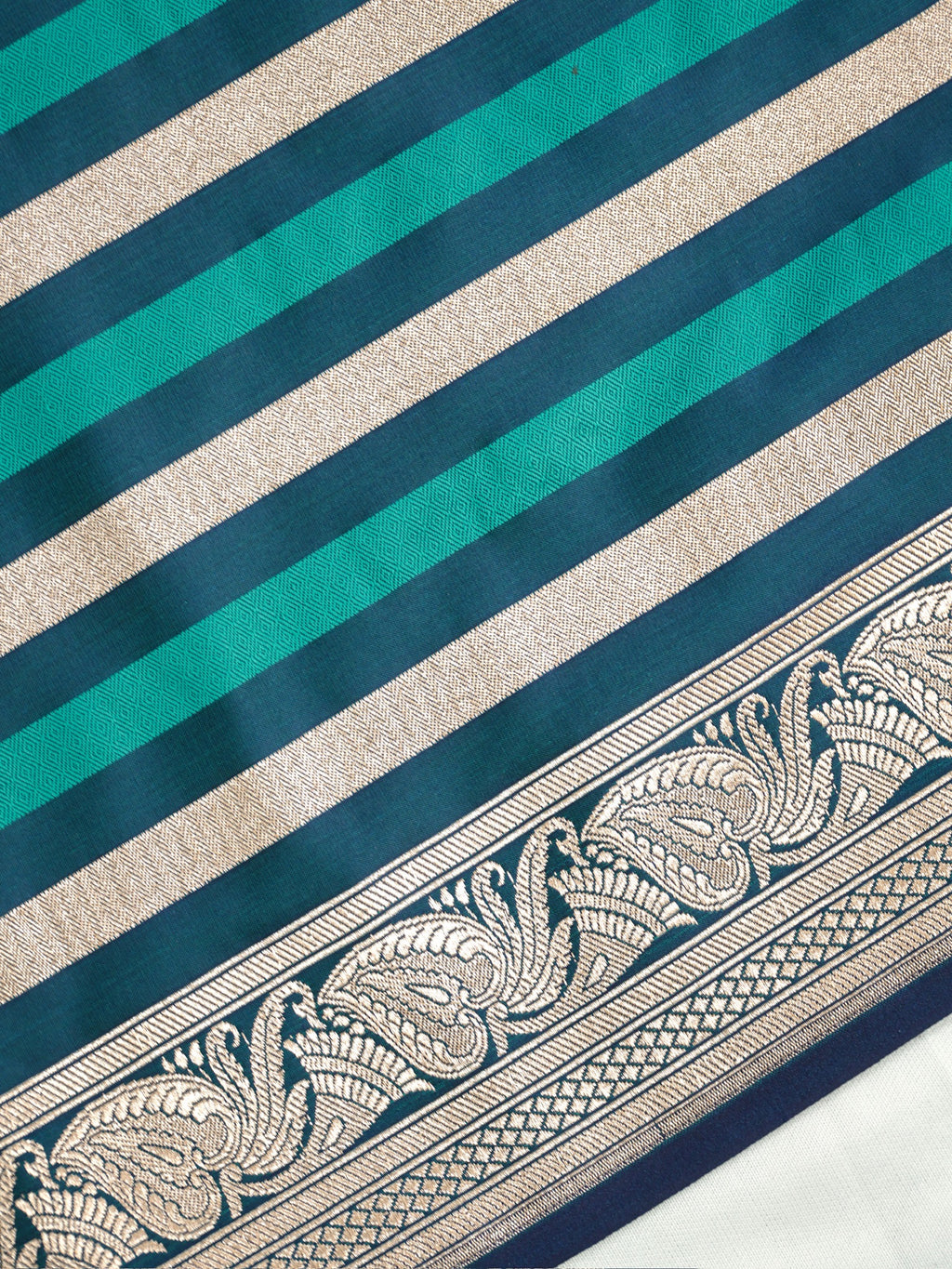 Teal Blue Leheriya Banarasi Mushru Katan Silk Saree