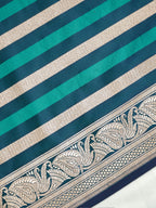 Teal Blue Leheriya Banarasi Mushru Katan Silk Saree
