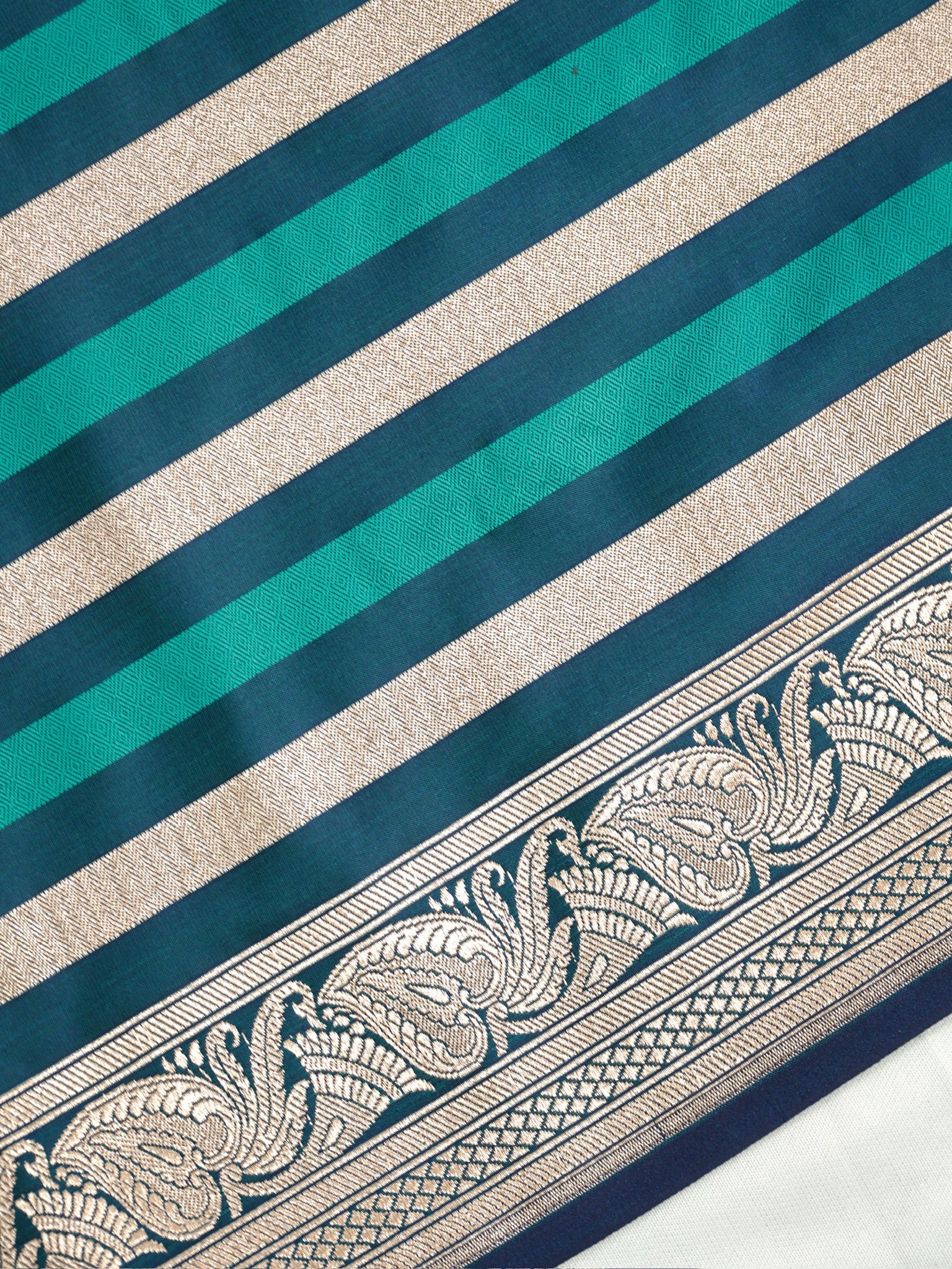 Teal Blue Leheriya Banarasi Mushru Katan Silk Saree