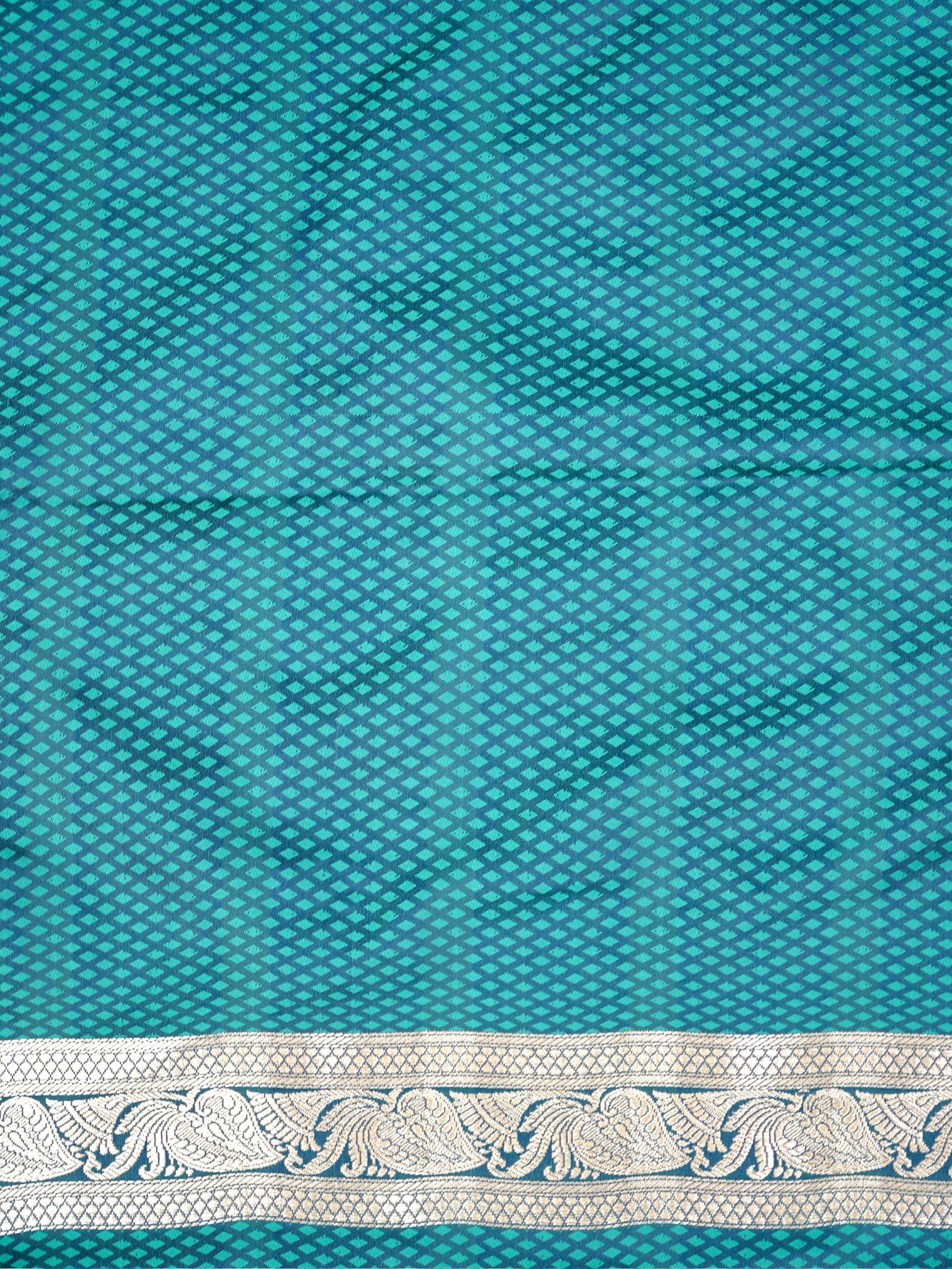 Teal Blue Leheriya Banarasi Mushru Katan Silk Saree