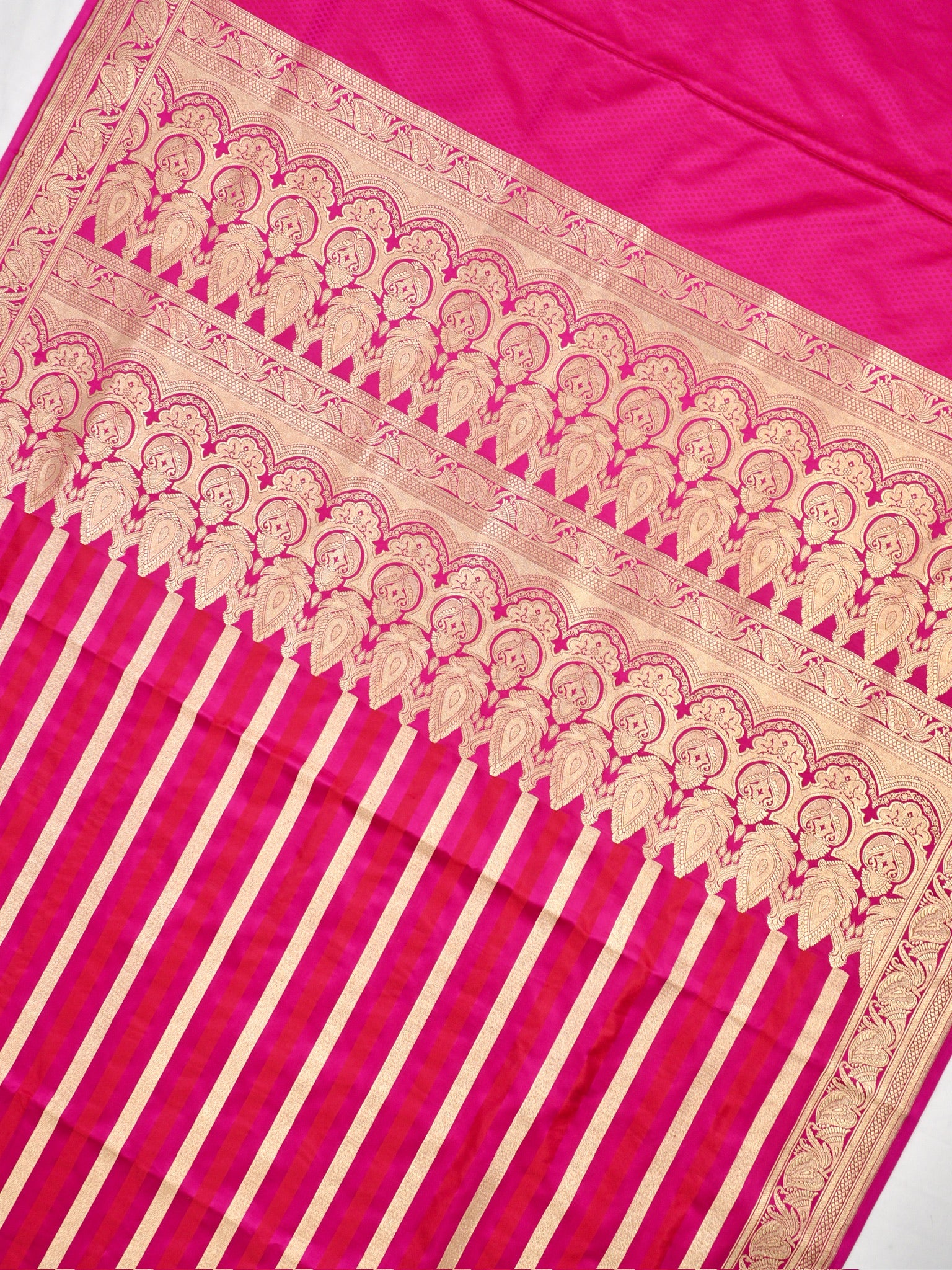 Hot Pink Leheriya Banarasi Mushru Katan Silk Saree