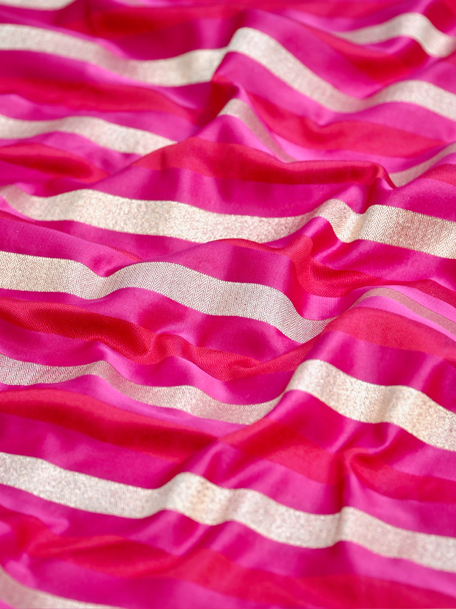 Hot Pink Leheriya Banarasi Mushru Katan Silk Saree