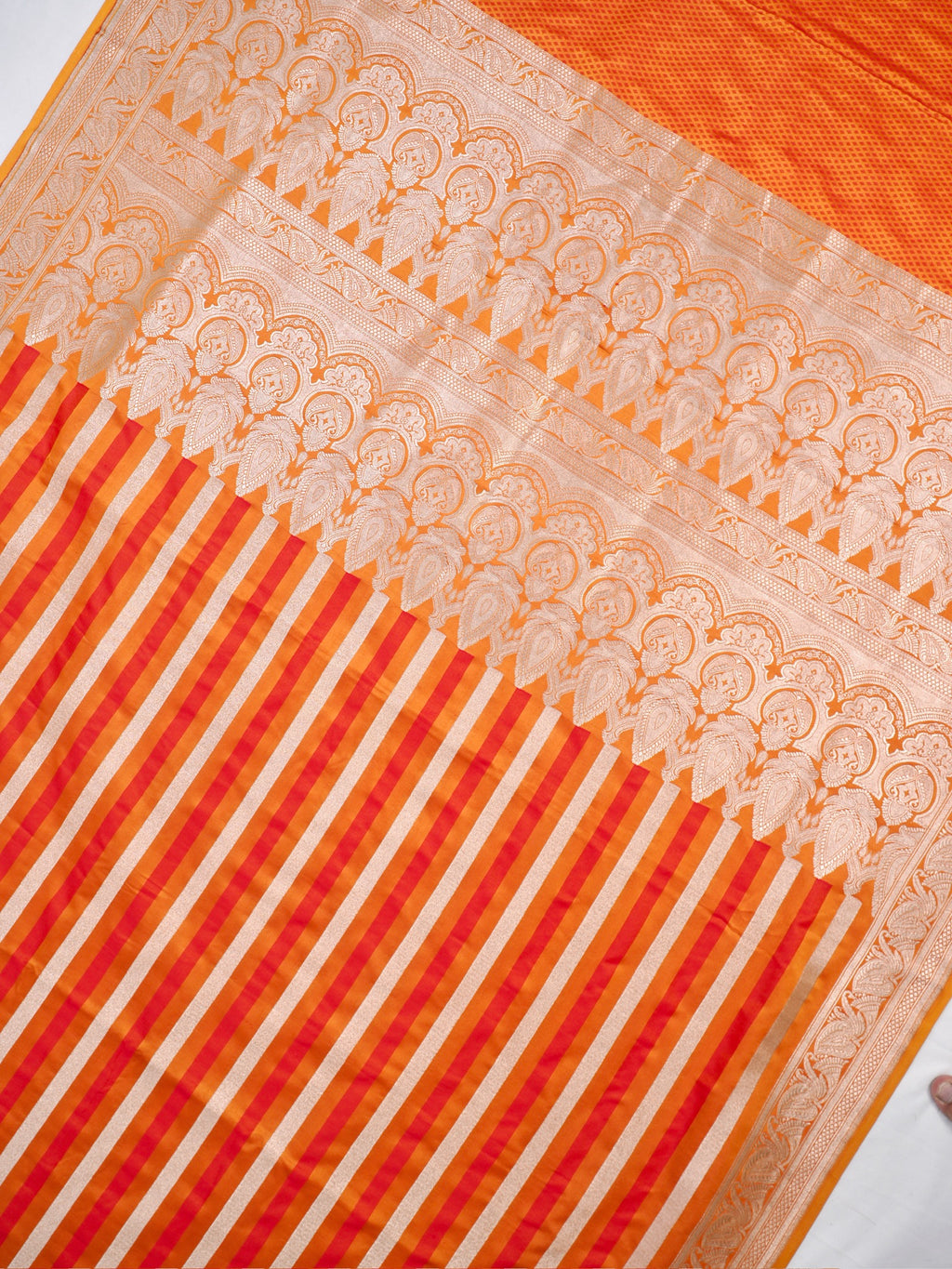 Orange & Red Leheriya Banarasi Mushru Katan Silk Saree