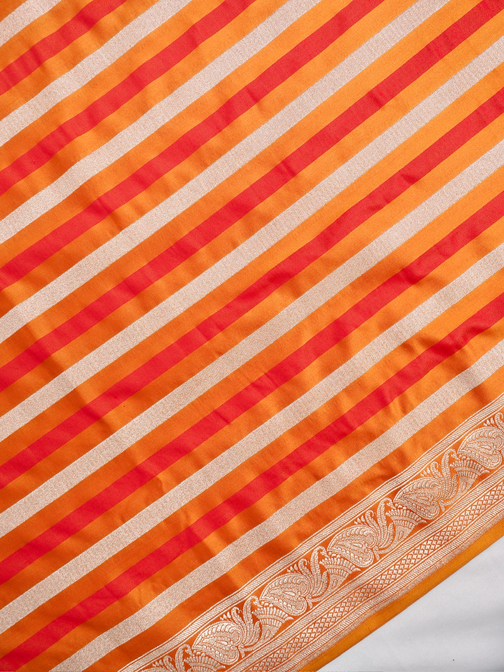 Orange & Red Leheriya Banarasi Mushru Katan Silk Saree