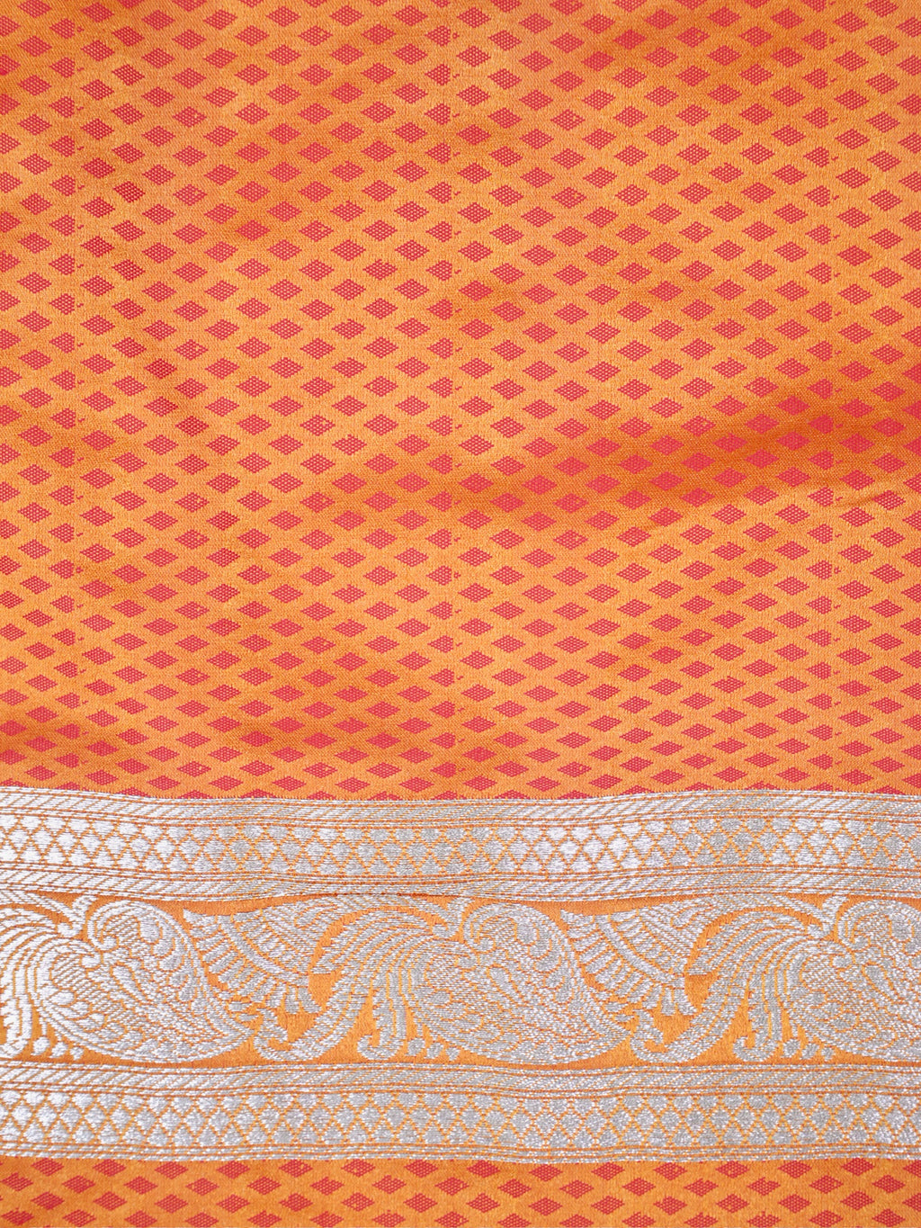 Orange & Red Leheriya Banarasi Mushru Katan Silk Saree