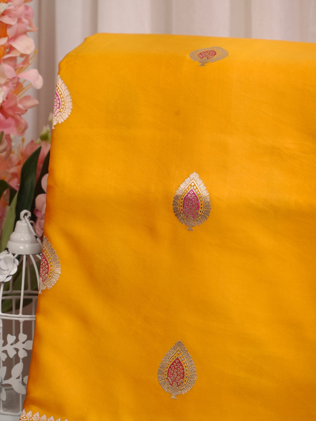 Banarasi Pure Mushru Katan Silk Kadhuva Weaving Saree with Meenakari Work-Golden Yellow