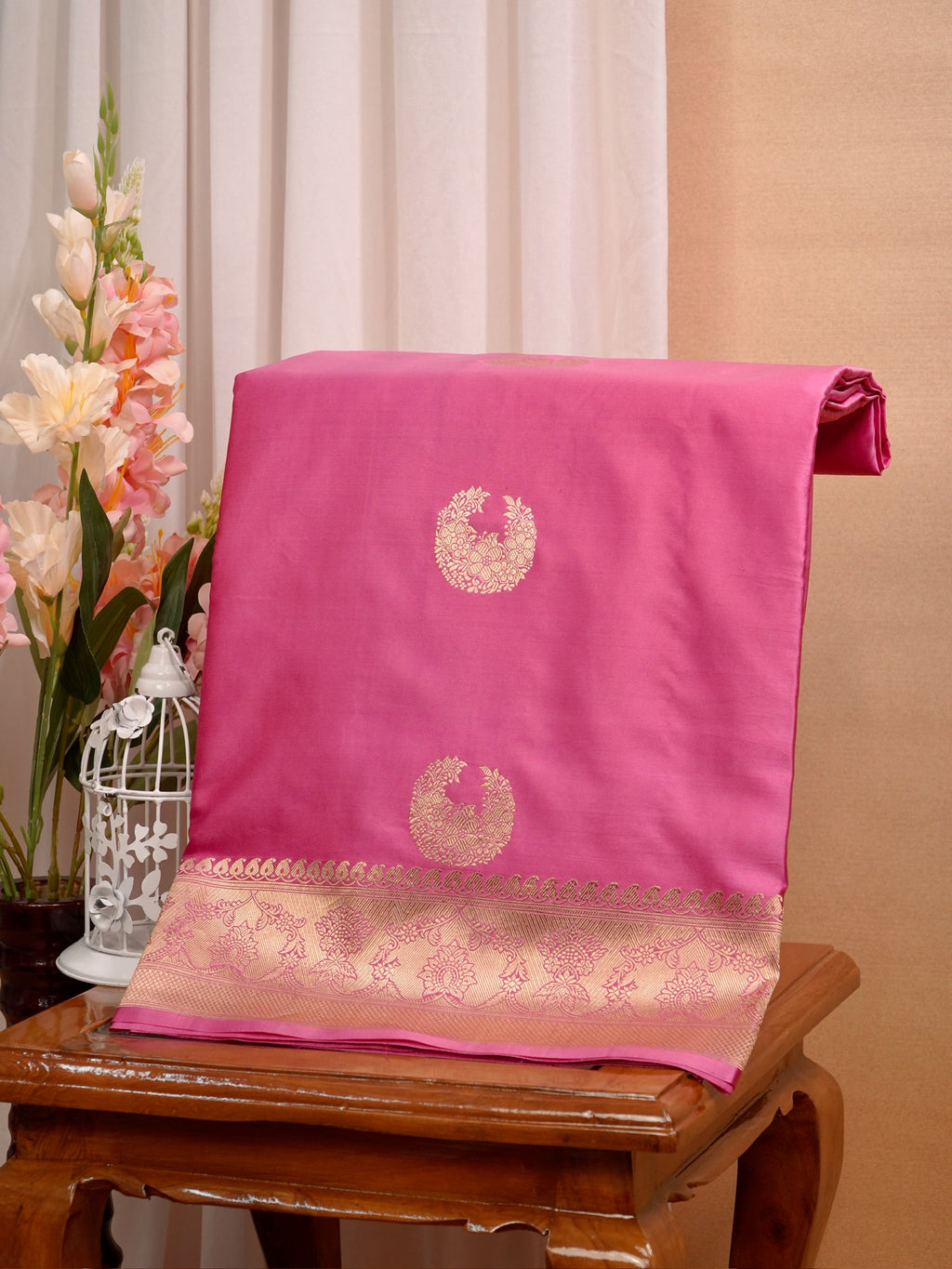 Banarasi Pure Mushru Katan Silk Kadhuva Weaving Saree-Pink