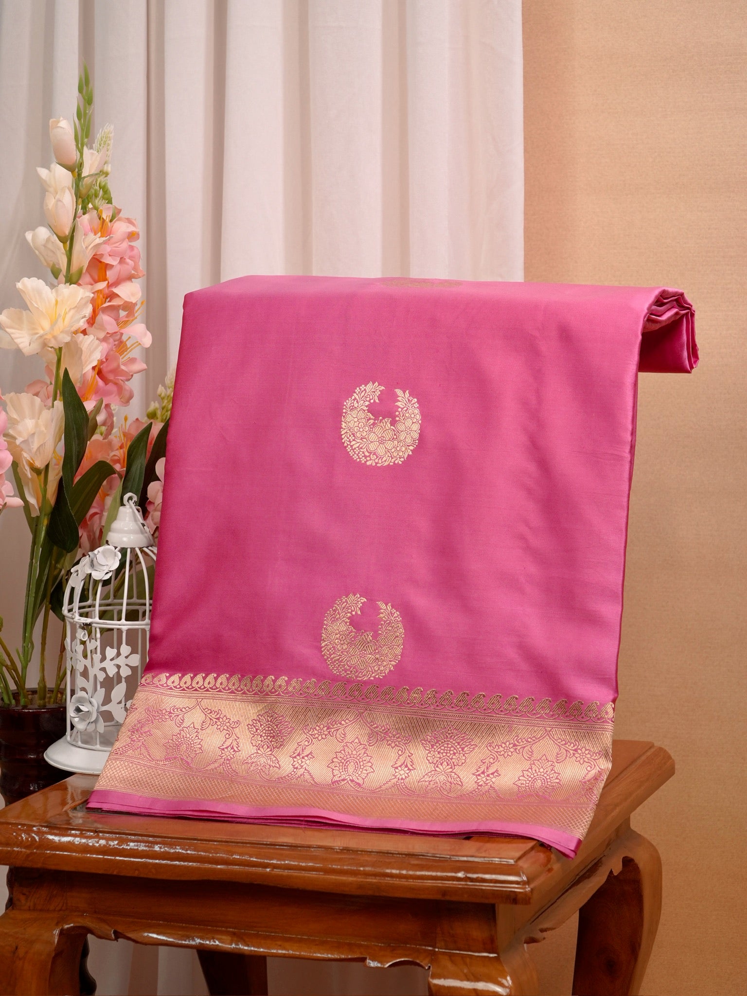 Banarasi Pure Mushru Katan Silk Kadhuva Weaving Saree-Pink