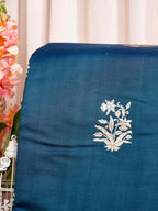 Banarasi Pure Mushru Katan Silk Kadhuva Handloom Saree in Peacock Teal Blue