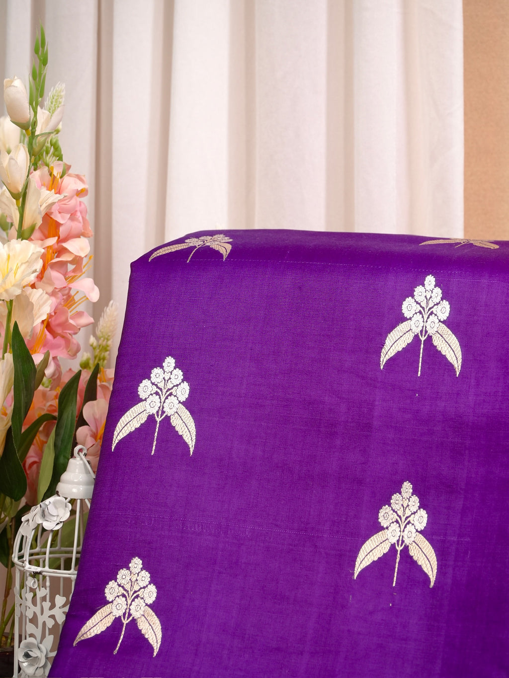 Banarasi Pure Mushru Katan Silk Saree with Silver Zari Kadhuva Weave-Royal Purple
