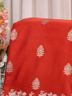 Banarasi Pure Mushru Katan Silk Saree with Silver Zari Kadhuva Weave-Vibrant Vermilion Orange