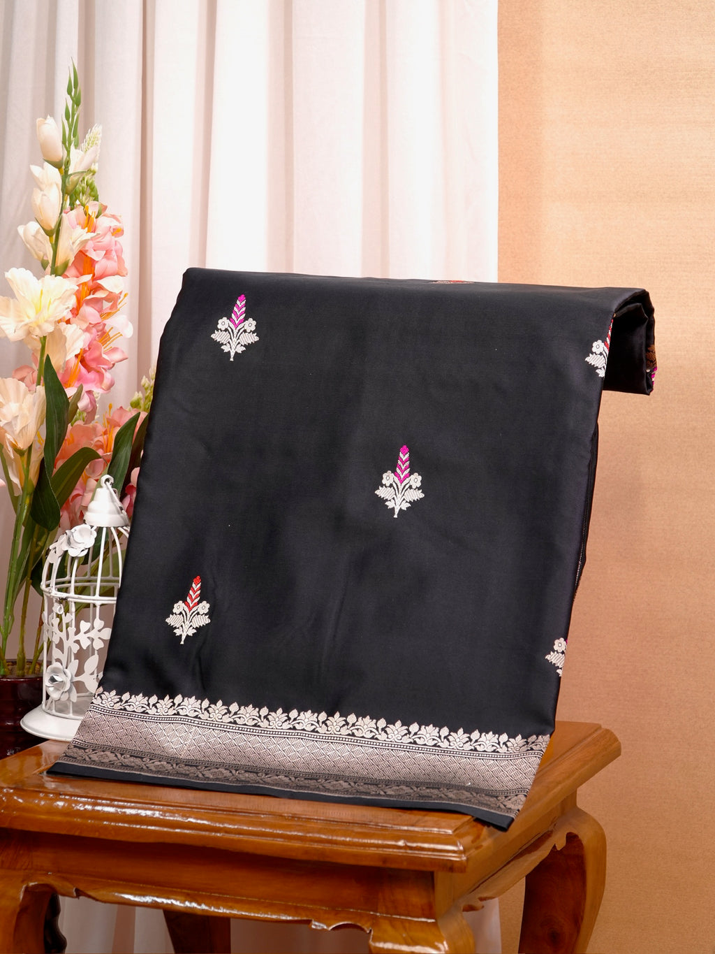 Classic Black Banarasi Pure Mushru Katan Silk Saree with Minakari & Kadhuva Weave