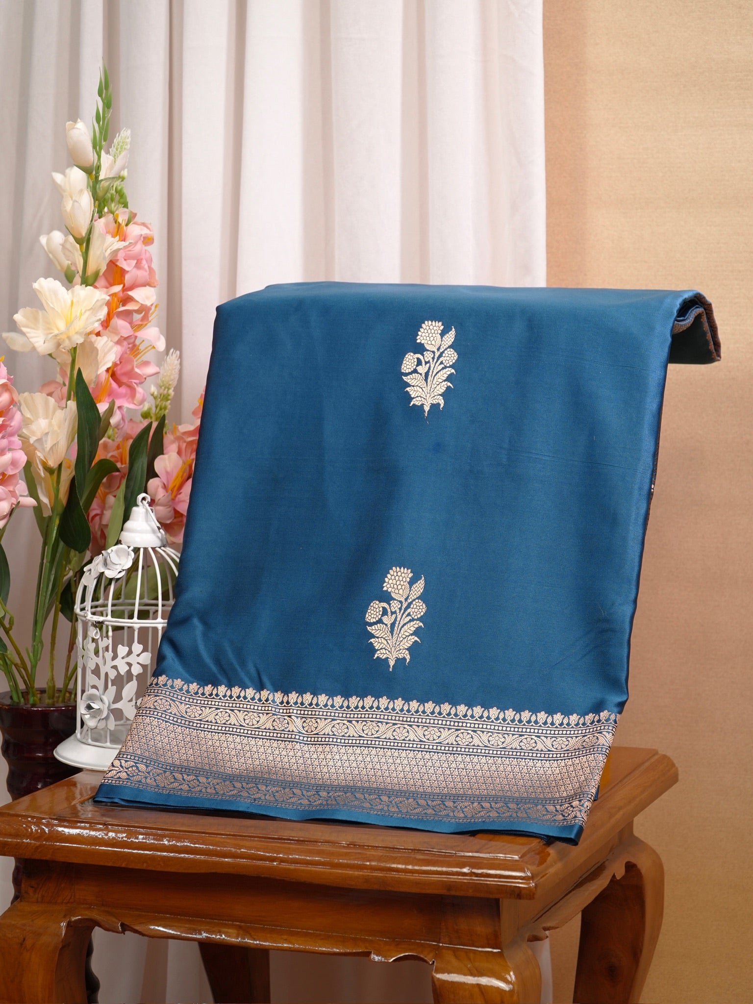 Banarasi Pure Mushru Katan Silk Saree with Kadhuva Weave -Classic Ocean Blue