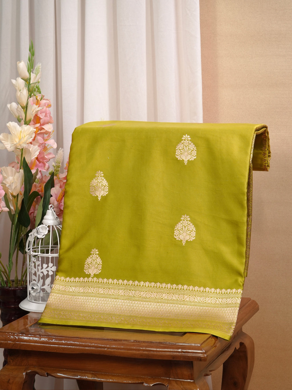 Banarasi Pure Mushru Katan Silk Saree with Kadhuva Weave-Olive Green