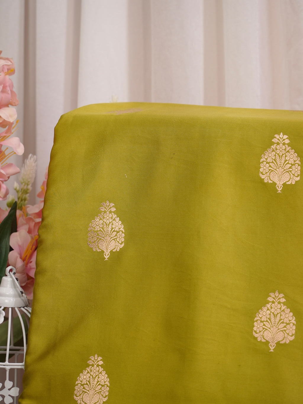Banarasi Pure Mushru Katan Silk Saree with Kadhuva Weave-Olive Green