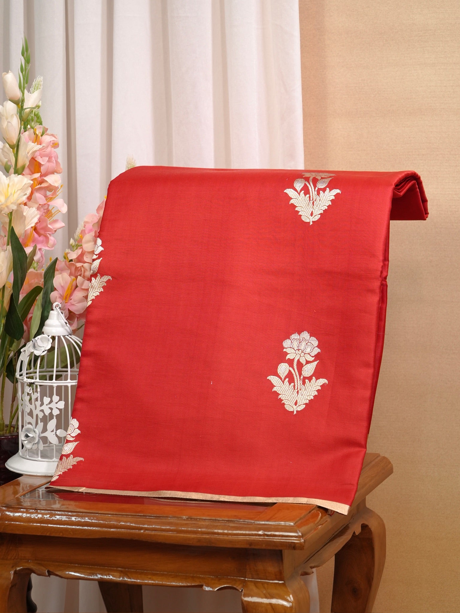 Banarasi Pure Mushru Katan Silk Saree with Kadhuva Weave-Crimson Red
