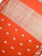 Banarasi Pure Mushru Katan Silk Saree with Silver Zari Kadhuva Weave-Vibrant Vermilion Orange