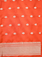 Banarasi Pure Mushru Katan Silk Saree with Silver Zari Kadhuva Weave-Vibrant Vermilion Orange
