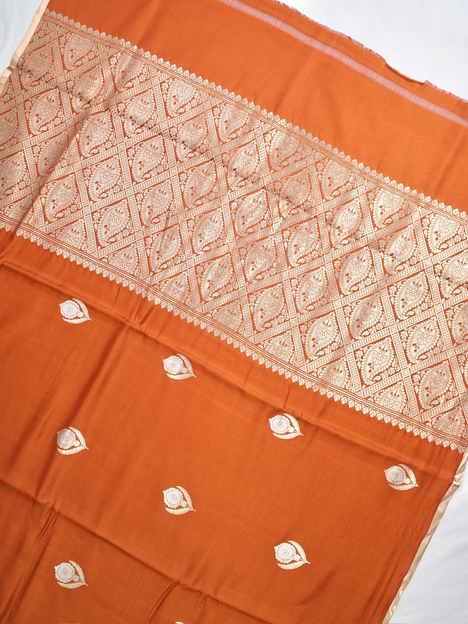 Banarasi Pure Mushru Katan Silk Saree with Kadhuva Weave-Rust Orange