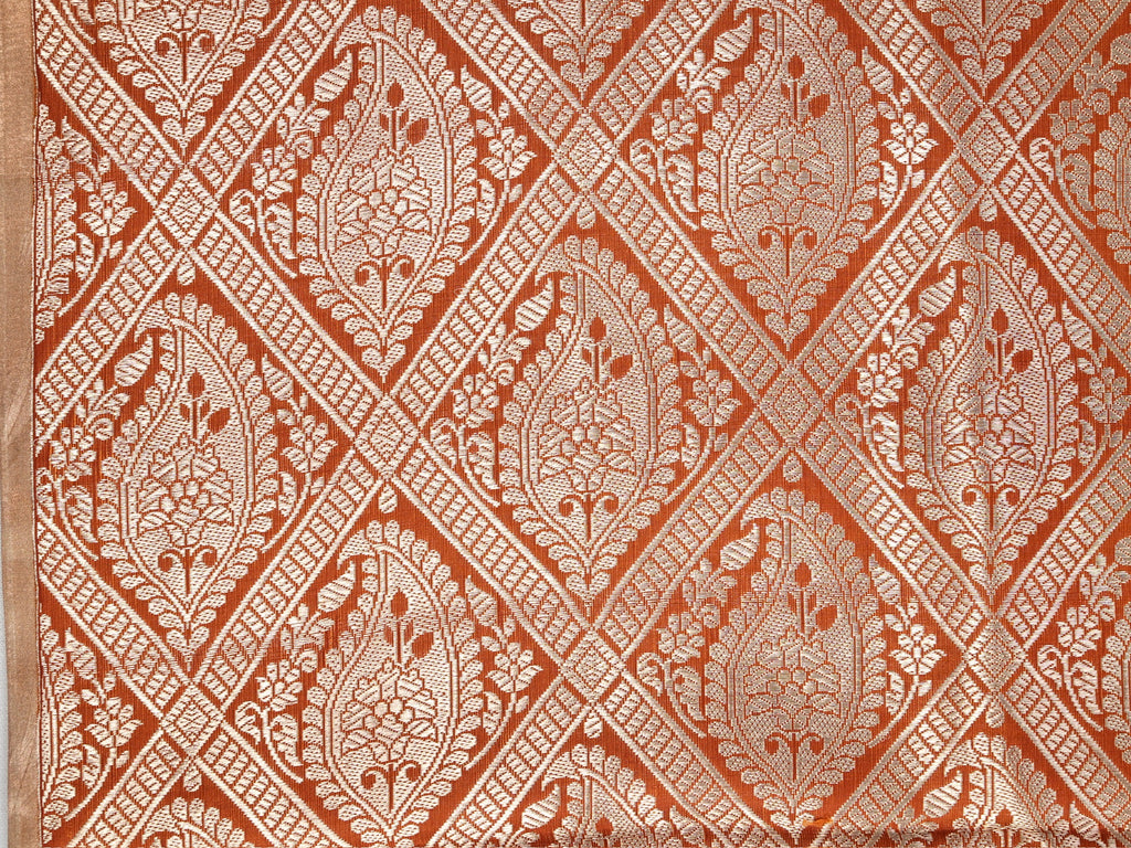 Banarasi Pure Mushru Katan Silk Saree with Kadhuva Weave-Rust Orange