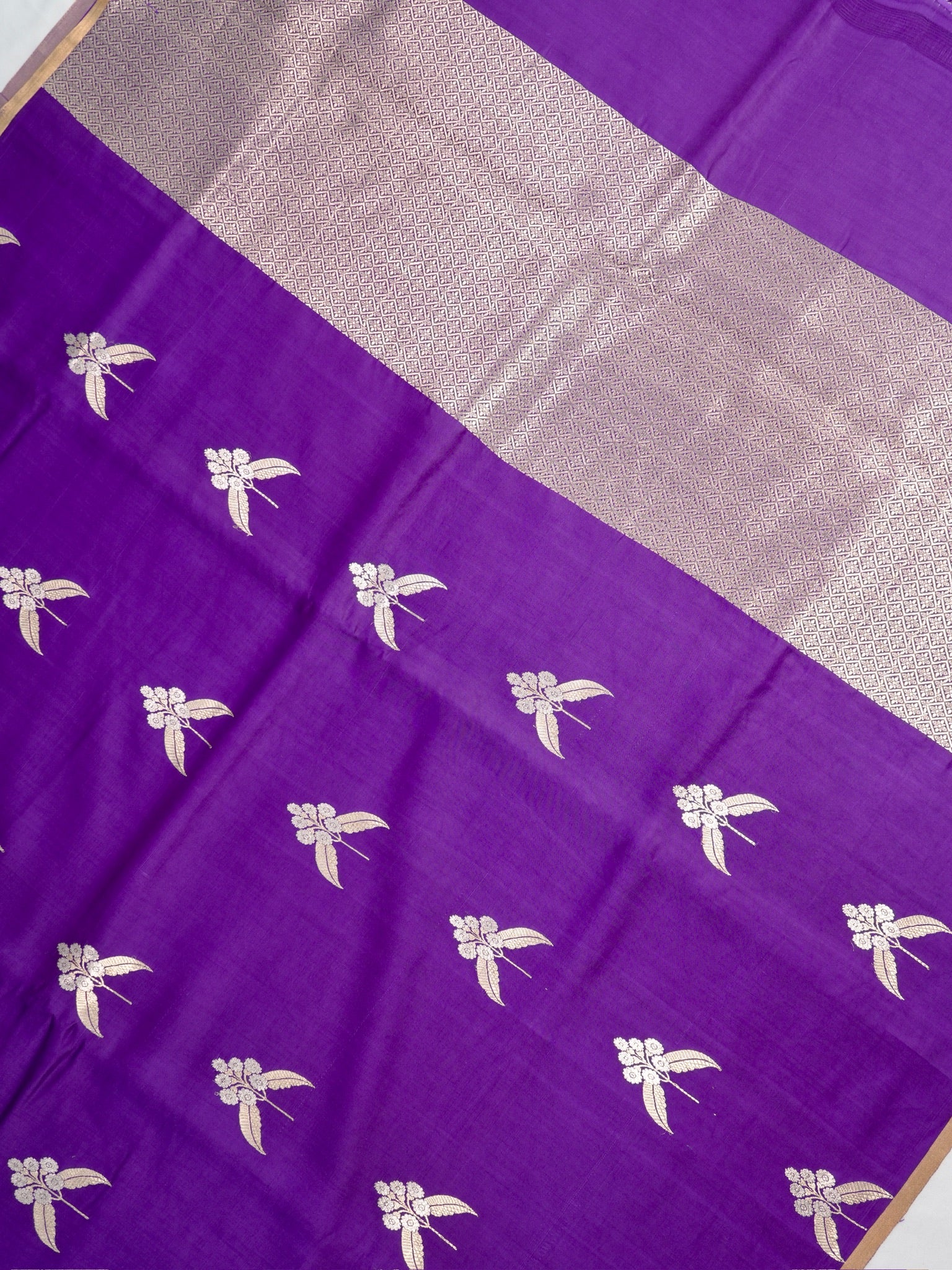 Banarasi Pure Mushru Katan Silk Saree with Silver Zari Kadhuva Weave-Royal Purple