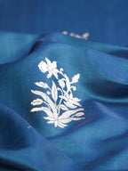 Banarasi Pure Mushru Katan Silk Kadhuva Handloom Saree in Peacock Teal Blue