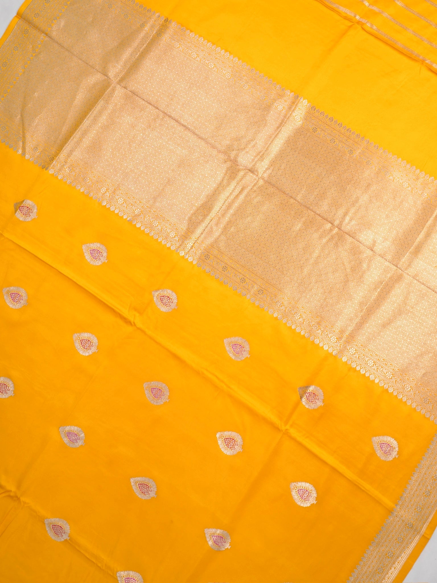 Banarasi Pure Mushru Katan Silk Kadhuva Weaving Saree with Meenakari Work-Golden Yellow