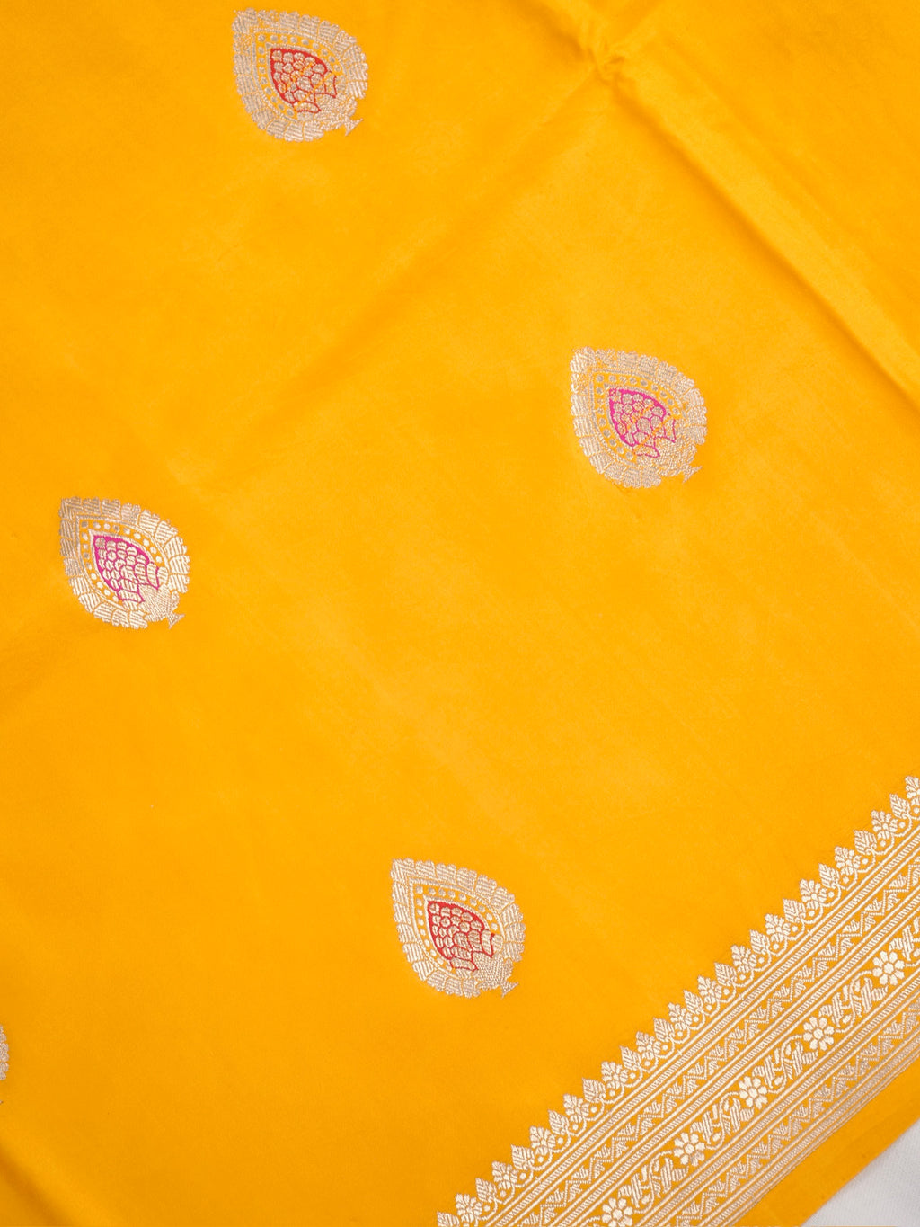 Banarasi Pure Mushru Katan Silk Kadhuva Weaving Saree with Meenakari Work-Golden Yellow