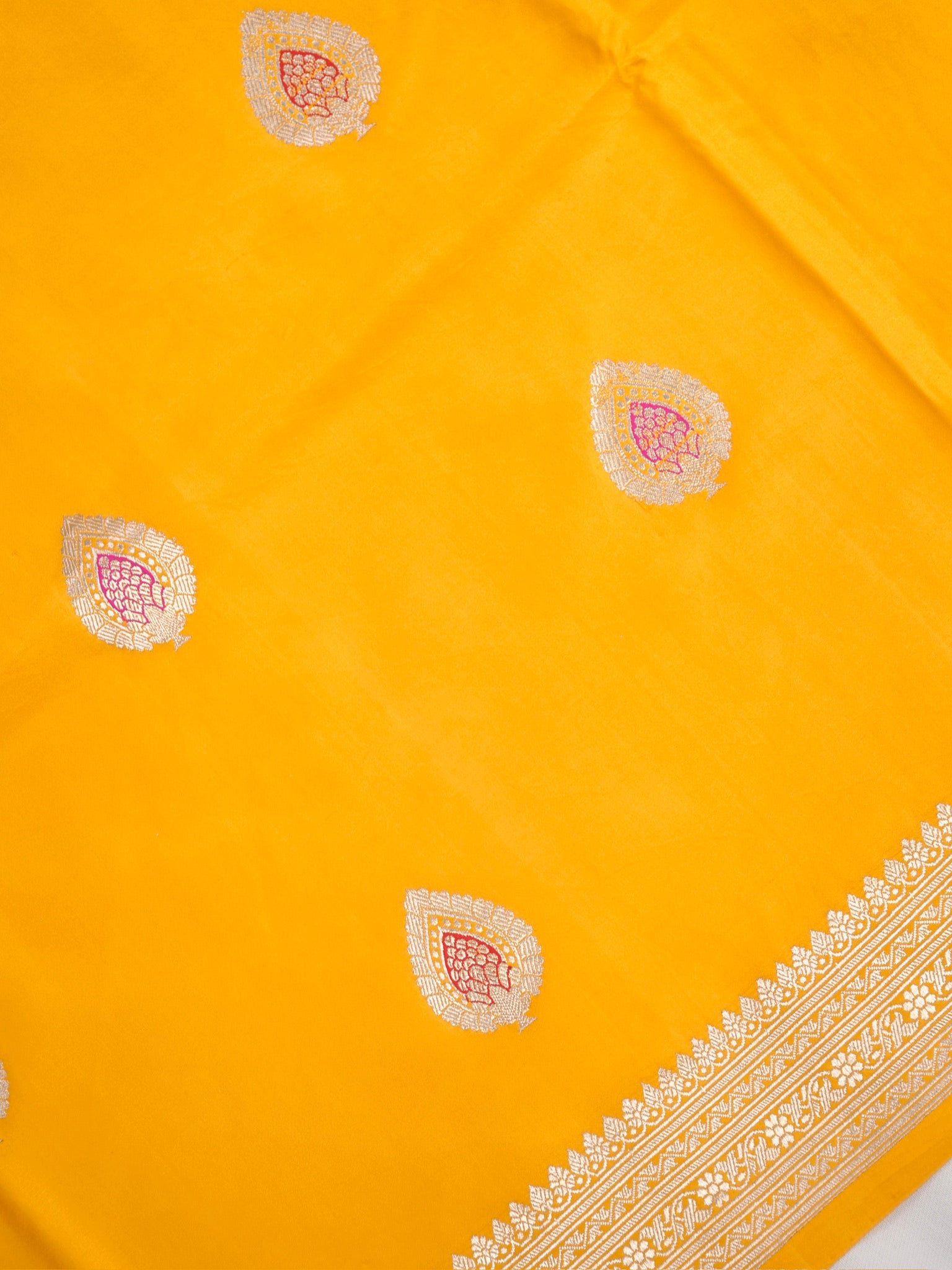 Banarasi Pure Mushru Katan Silk Kadhuva Weaving Saree with Meenakari Work-Golden Yellow