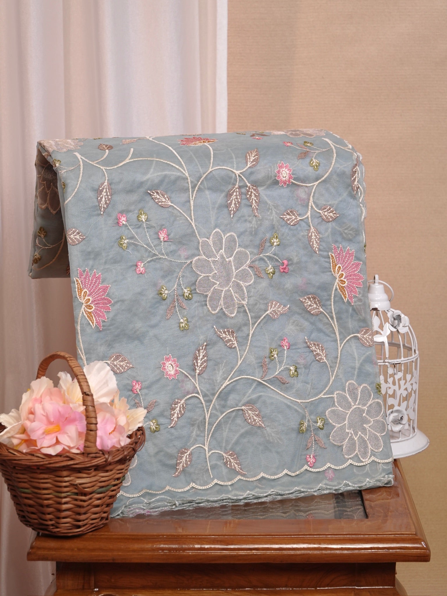 Soft Organza Silk Embroidered Saree – Powder Blue