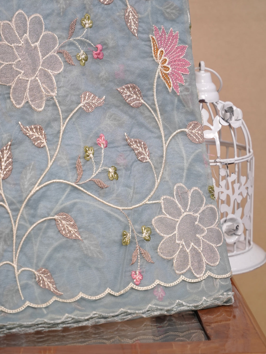 Soft Organza Silk Embroidered Saree – Powder Blue
