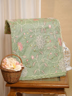 Soft Organza Silk Embroidered Saree – Pastel Green