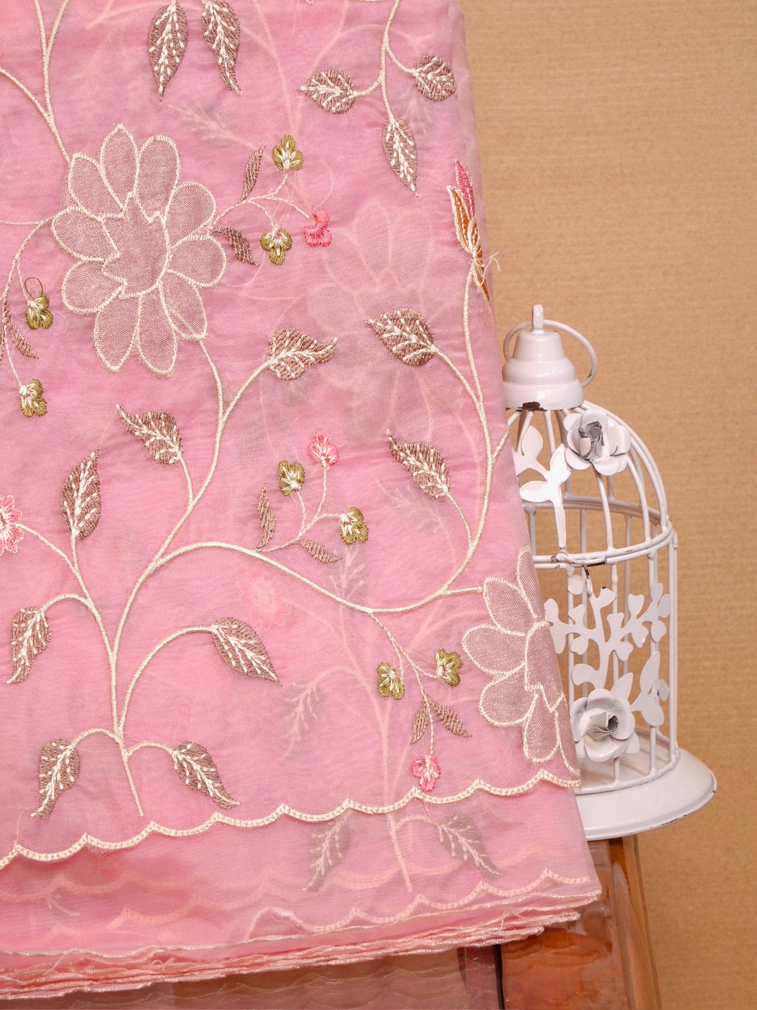 Soft Organza Silk Embroidered Saree – Baby Pink