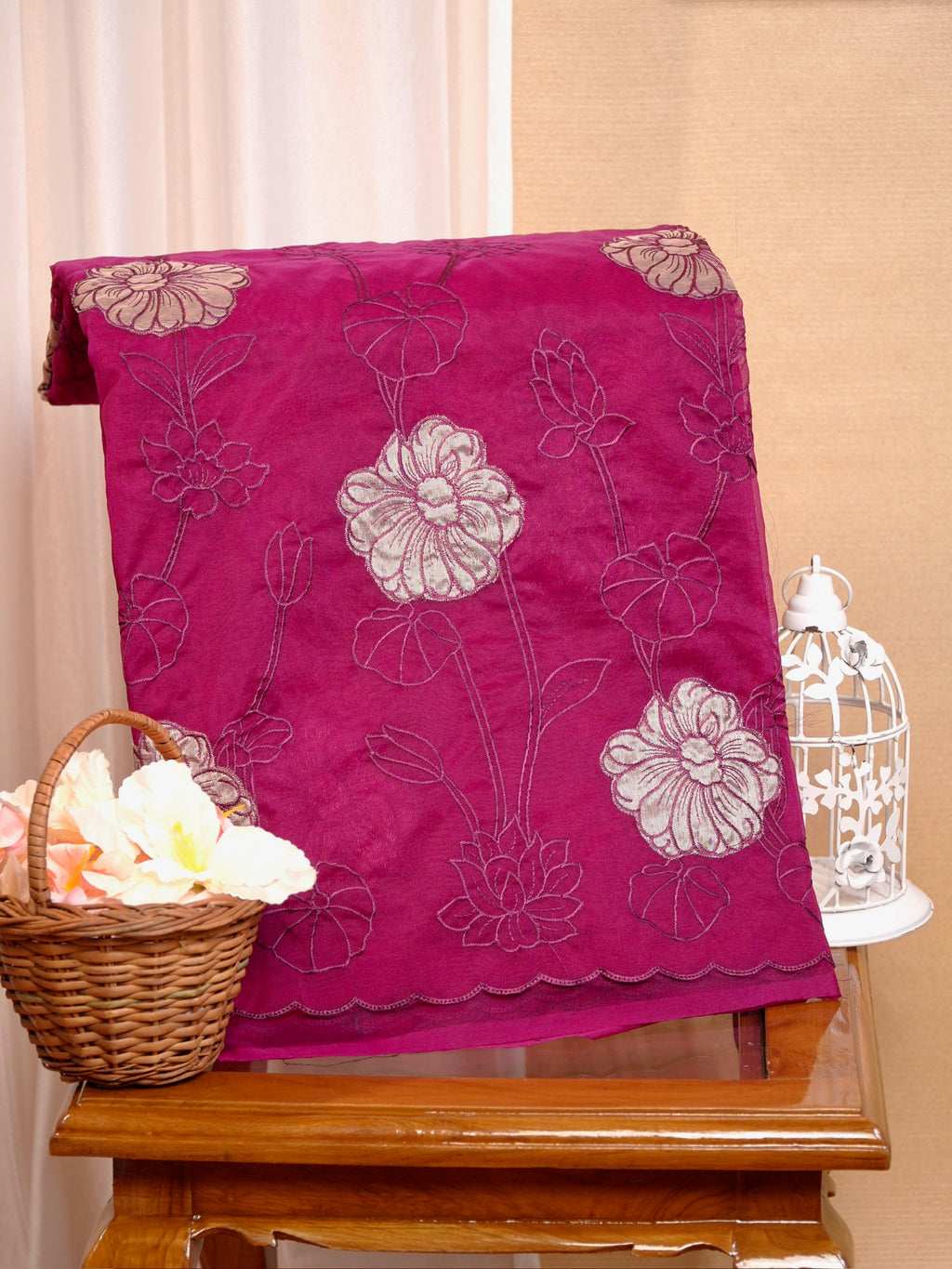 Soft Organza Silk Embroidered Saree - Deep Magenta