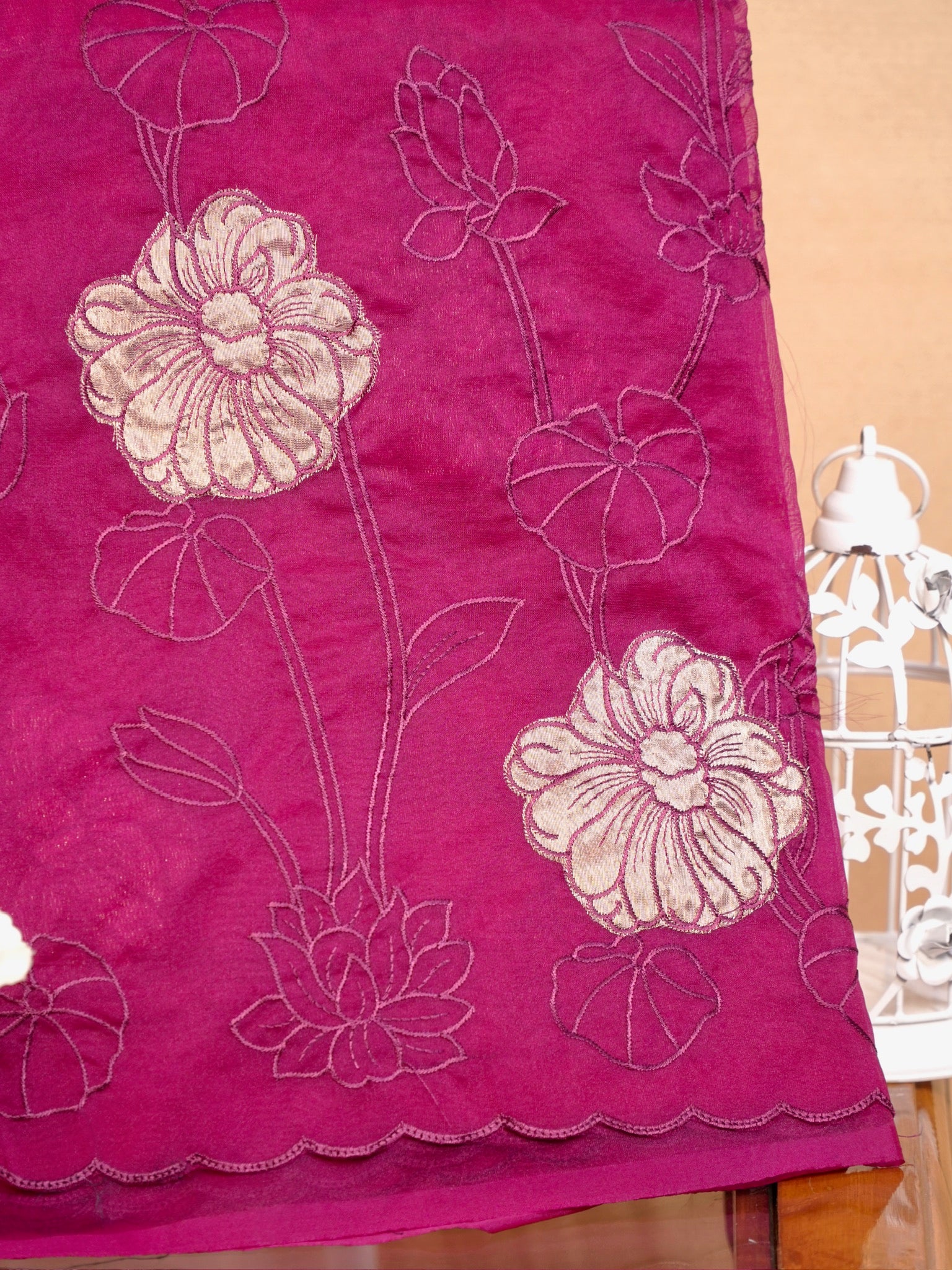 Soft Organza Silk Embroidered Saree - Deep Magenta